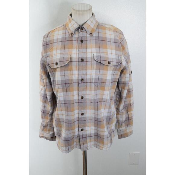 Fjallraven Sarek Heavy Flannel Shirt Mens Small Cream Blue Plaid Long Sleeve - Picture 1 of 6
